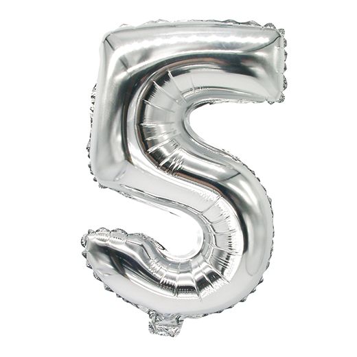 Zahlen-Luftballons aus Folie 35 x 20 cm silber "5" 1
