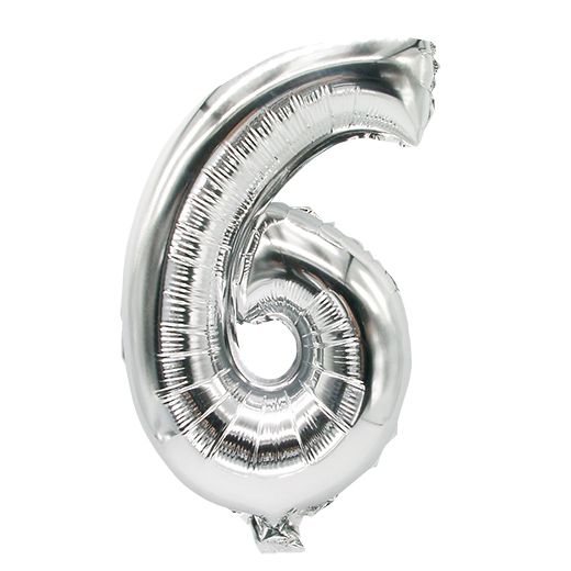 Zahlen-Luftballons aus Folie 35 x 20 cm silber "6" 1