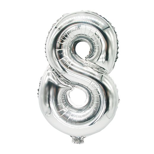 Zahlen-Luftballons aus Folie 35 x 20 cm silber "8" 1