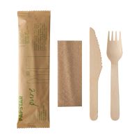 Bestecksets aus Holz "pure",  Messer, Gabel, Serviette in Papierbeutel