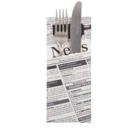Bestecktaschen "Newsprint", 20 x 8,5 cm inkl. schwarzer Serviette 33 x 33 cm 2-lag.