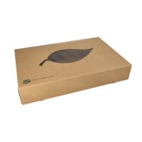 Catering-Kartons, Pappe "pure" 46,4 x 31,3 cm braun "100% Fair" mit Sichtfenster aus PLA