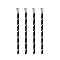 Papierstrohhalme mit Löffel "pure" Ø 8 mm · 20 cm schwarz/weiss "Stripes"