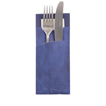 Bestecktaschen blau, 20 x 8,5 cm, inkl. weißer Serviette 33 x 33 cm 2-lag.