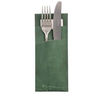 Bestecktaschen dunkelgrün, 20 x 8,5, inkl. weißer Serviette 33 x 33 cm 2-lagig