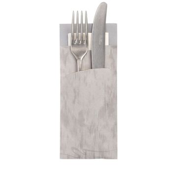 Bestecktaschen grau, 20 x 8,5 cm, inkl. weißer Serviette 33 x 33 cm 2-lag.