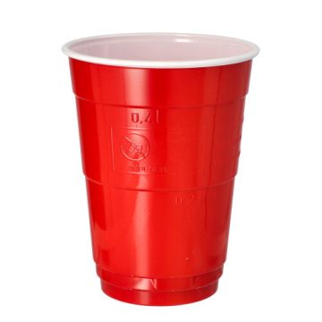 Bierbecher aus Plastik, PS 0,4 l Ø 9,5 cm · 12 cm rot/weiss