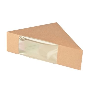 Bio-Sandwichboxen, Pappe mit Sichtfenster aus PLA 12,3 x 12,3 x 5,2 cm braun
