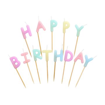 Buchstabenkerzen-Set pastell 8 cm "Happy Birthday"