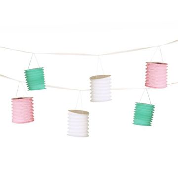 Laternen-Girlande aus Papier 3,6 m weiss/mint/rosa "Pastel" mit 8 Laternen