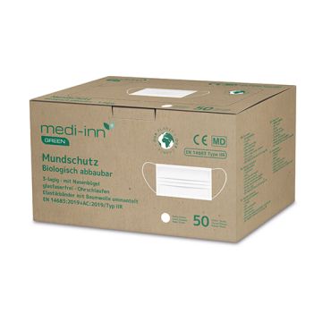 "Medi-Inn® GREEN" Mundschutz 9,5 cm x 17,5 cm weiss 3-lagig, biologisch abbaubar
