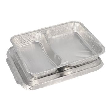 Menüschalen + Deckel, Alu 2-geteilt 830 ml 3 x 17,7 x 22,5 cm