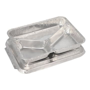 Menüschalen + Deckel, Alu 3-geteilt 760 ml 3 x 17,7 x 22,5 cm