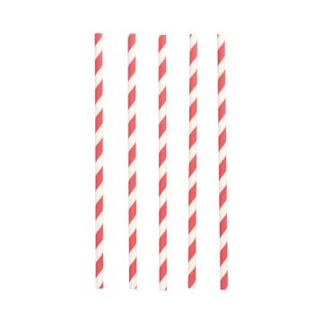 Papierstrohhalme Ø 6 mm · 20 cm rot/weiss "Stripes"
