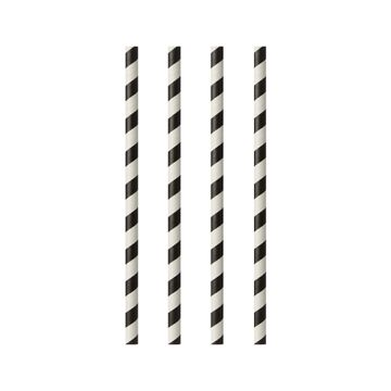 Papierstrohhalme Ø 6 mm · 20 cm schwarz/weiss "Stripes"