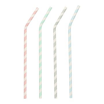 Papierstrohhalme Ø 6 mm · 22 cm, farbig sortiert "Stripes" biegbar