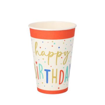 Pappbecher 0,2 l, Ø 7 cm · 9,7 cm weiss "Happy Birthday"