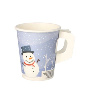 Pappbecher mit Henkel, 0,2 l Ø 8 cm · 9,3 cm "Snowman" 