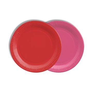 Pappteller rund Ø 18 cm farbig sortiert - rot/fuchsia