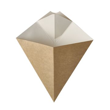Pommes-Spitztüten mit Dip-Ecke, Pappe "pure", Füllinhalt 150 g, 23,5 x 19 cm braun/weiss 