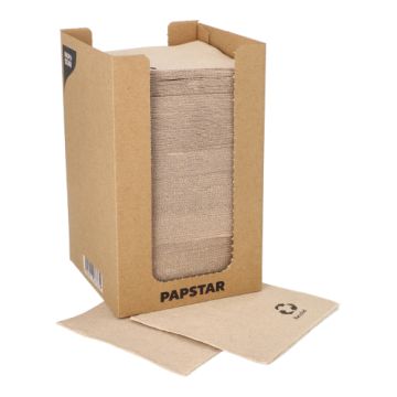 Servietten, 2-lagig, 1/4-Falz 20 x 20 cm, natur aus recyceltem Papier, "Point to point", in Spenderbox