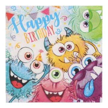 Servietten, 3-lagig 1/4-Falz 33 x 33 cm "Funny Monsters"