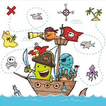 Servietten, 3-lagig 1/4-Falz 33 x 33 cm "Pirate Crew"