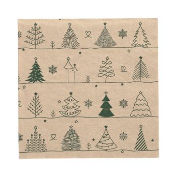 Servietten, 3-lagig 1/4-Falz 33 x 33 cm natur "Various X-Mas Trees" aus recyceltem Papier