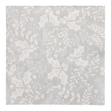 Servietten, 3-lagig 1/4-Falz 40 cm x 40 cm silber "Houx et Gui"