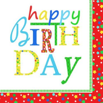Servietten für Geburtstag, 3-lagig 1/4-Falz 33 x 33 cm "Happy Birthday"