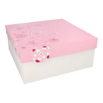 Tortenkartons aus Pappe mit Deckel, eckig 30 x 30 x 13 cm weiss/rosa "Lovely Flowers"