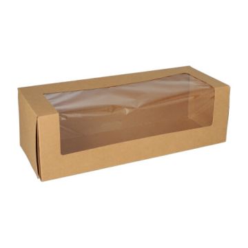 Tortenkartons mit Deckel eckig 10 x 32 x 12 cm mit Sichtfenster aus PLA