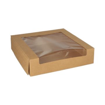 Tortenkartons mit Deckel eckig 5,5 x 23 x 23 cm mit Sichtfenster aus PLA