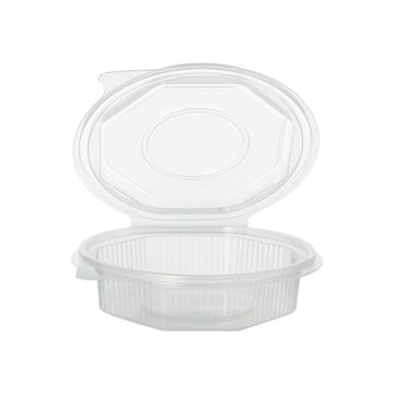 Transparenter Verpackungsbecher mit anhängendem Klappdeckel, 250 ml