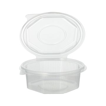 Transparenter Verpackungsbecher mit anhängendem Klappdeckel, 375 ml