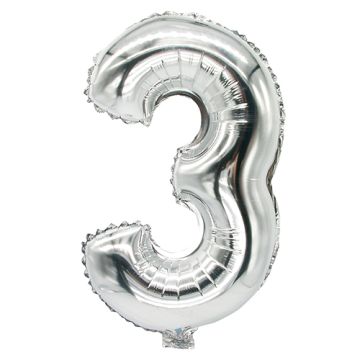 Zahlen-Luftballons aus Folie 35 x 20 cm silber "3"
