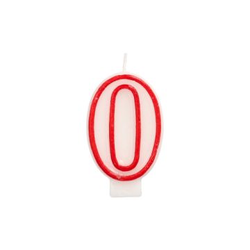 Zahlenkerzen 7,3 cm weiss "0" mit rotem Rand