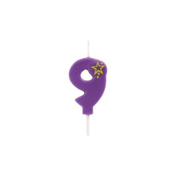 Zahlenkerzen Mini 6,8 cm lila "9"