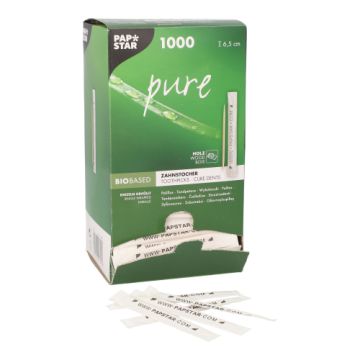 Zahnstocher einzeln verpackt, Holz "pure" rund 6,5 cm, Aufdruck: www.PAPSTAR.com